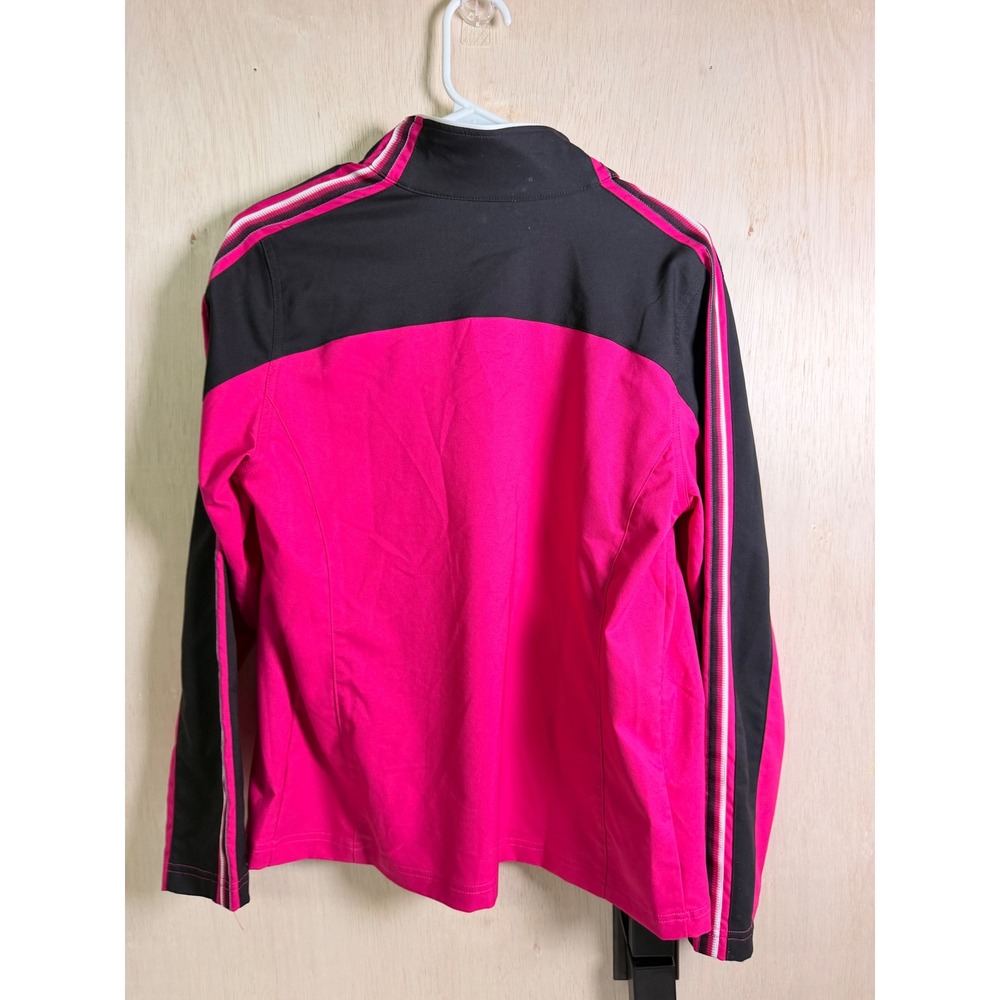 Made For Life Jacket Women Size M Pink Black Excellent Zip Up Sporty Stripe - Picture 7 of 8